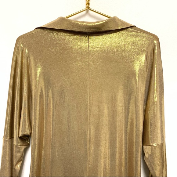 Norma Kamali TY Tie Front NK Shirt Mini Dress Size Small Gold Metallic NWOT $185 - Picture 11 of 14